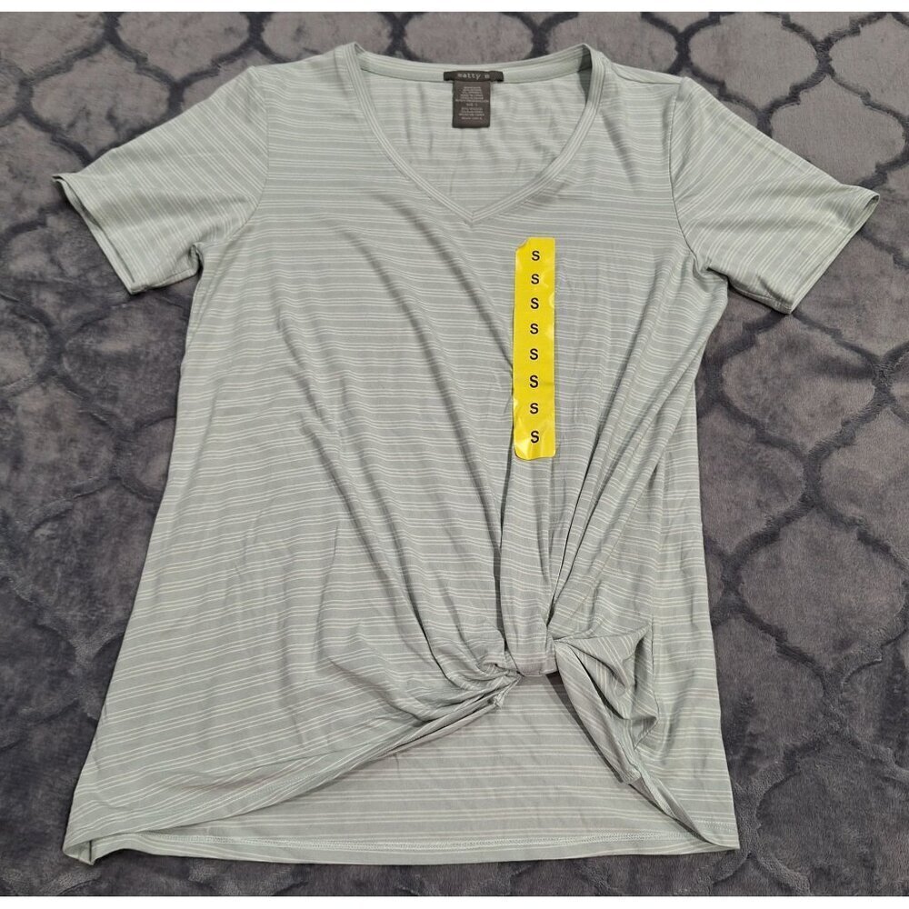 NEW Matty M Womens V-Neck Striped Knot-Front T-Shirt/Sz. S